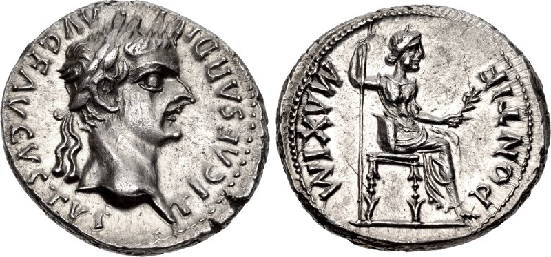 CNG: The Coin Shop. Tiberius. AD 14-37. AR Denarius (19mm, 3.85 g 
