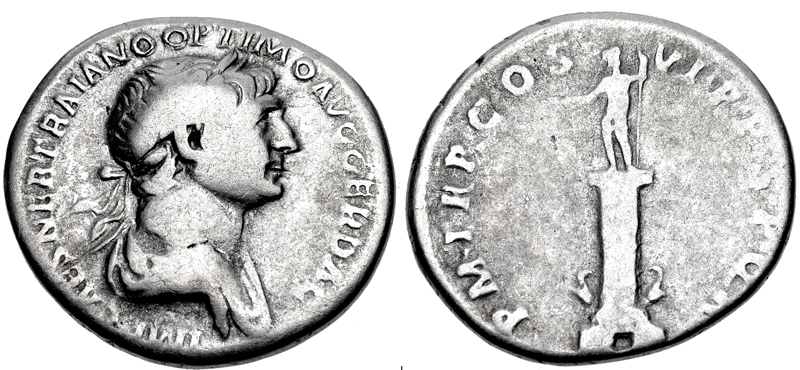 The Coin Shop. Trajan. AD 98-117. AR Denarius (20mm, 3.46 g, 7h